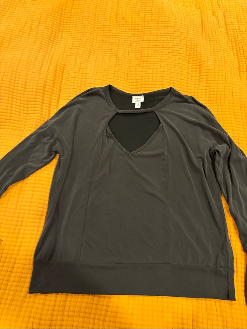 Petite Sophisticate Charcoal Gray Long Sleeve Cutout Top